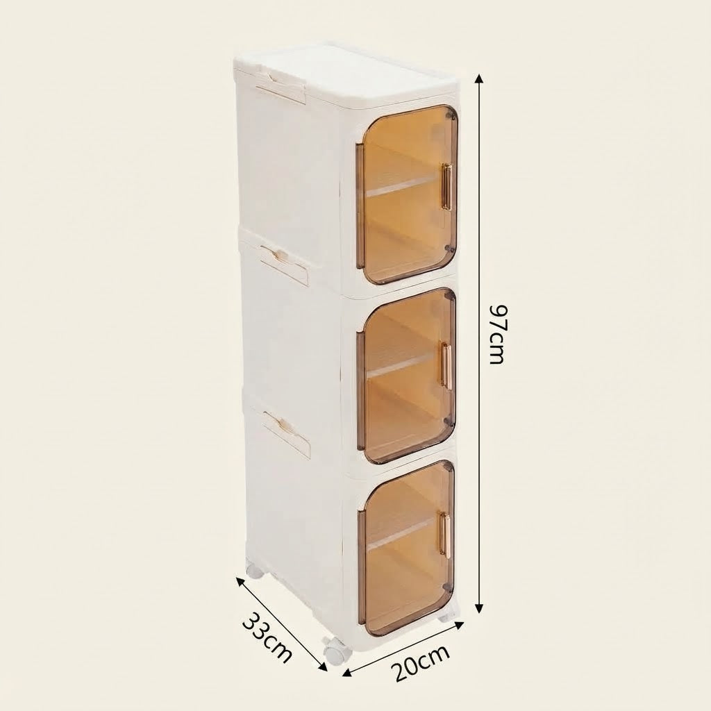 Slim rolling bathroom storage cabinet size diagram: 93cm high, 33cm wide, 20cm deep