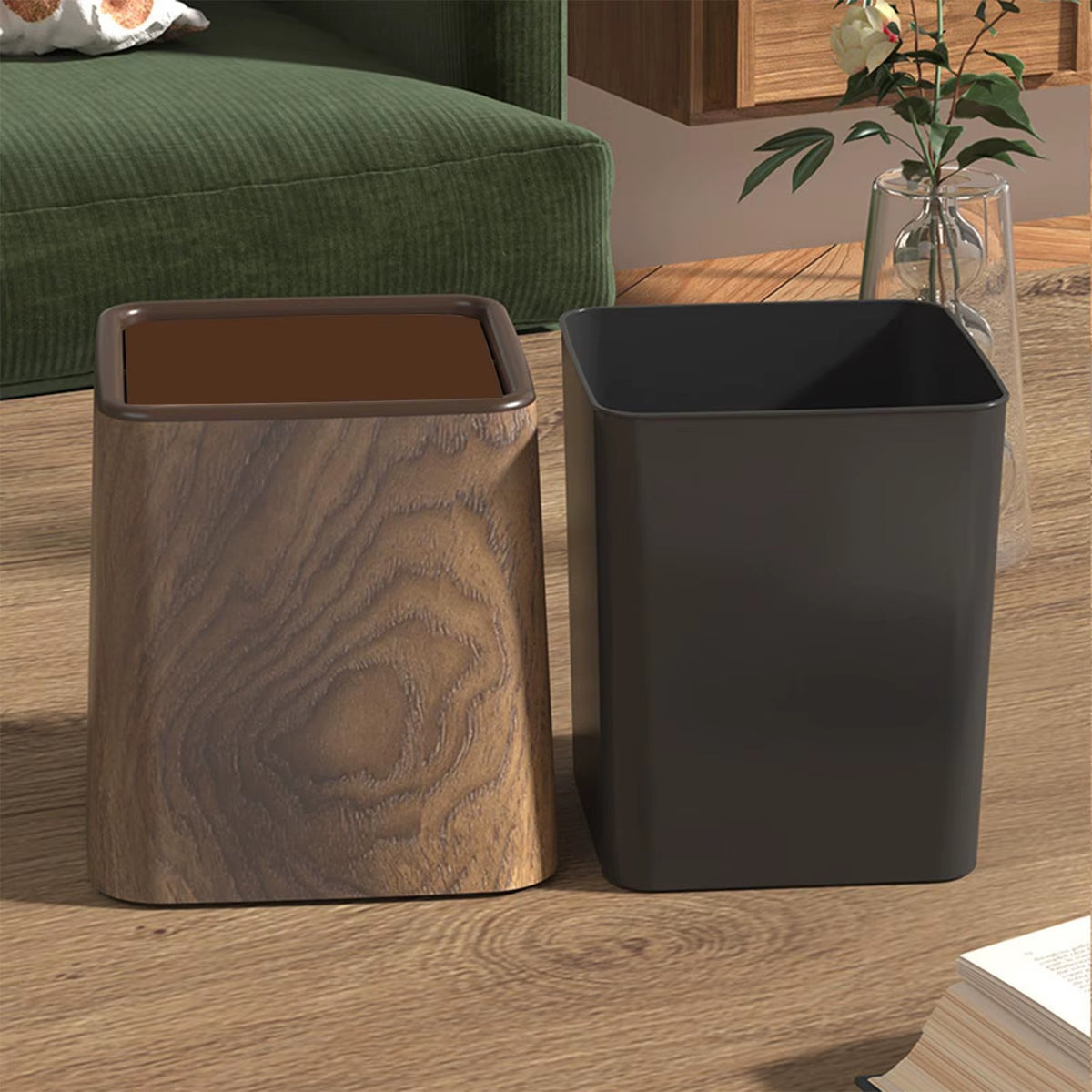 Tavy Wood Effect Square Desktop Swing Bin