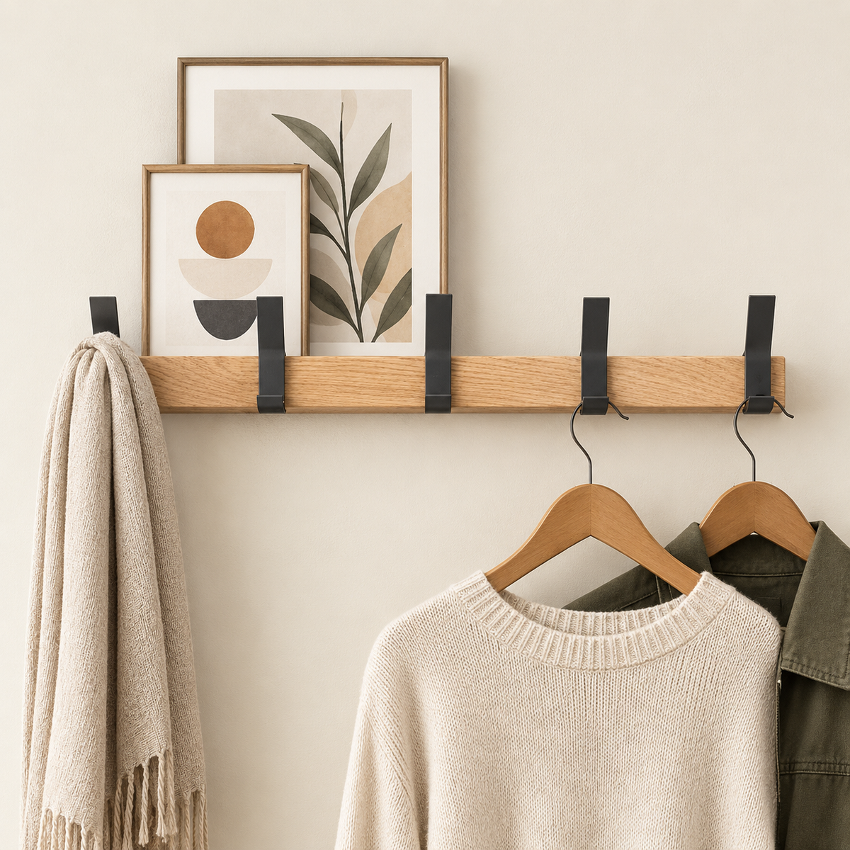 Varkr Moveable Wooden Coat Hook Rail