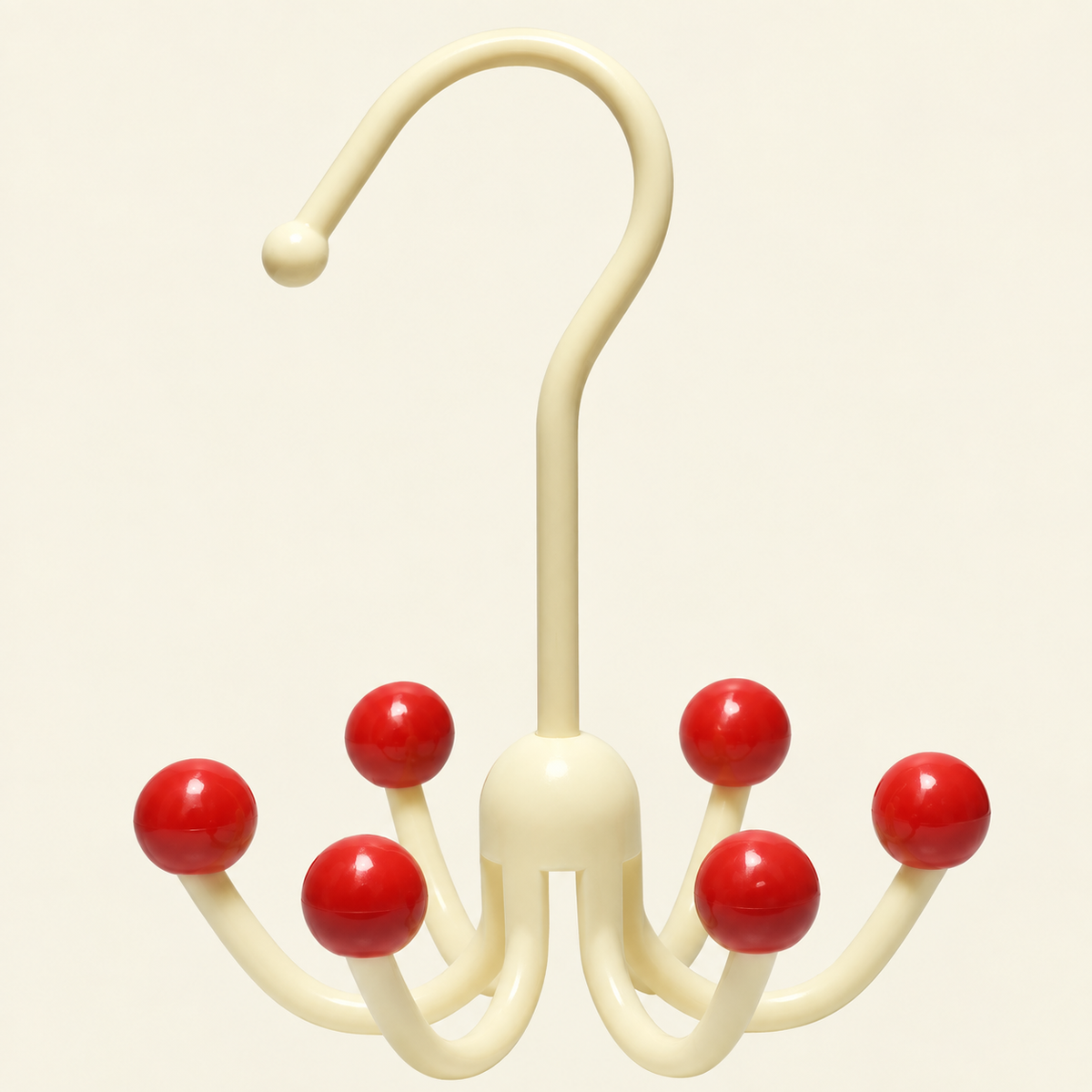 Cream rotating 6-claw accessory hanger with red ball tips