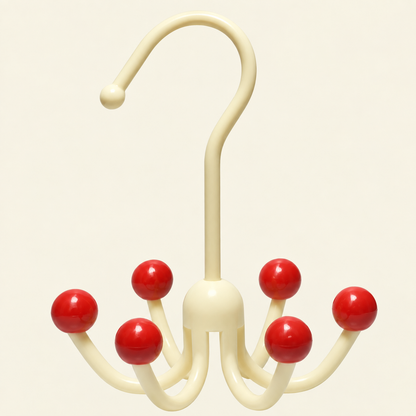 Cream rotating 6-claw accessory hanger with red ball tips