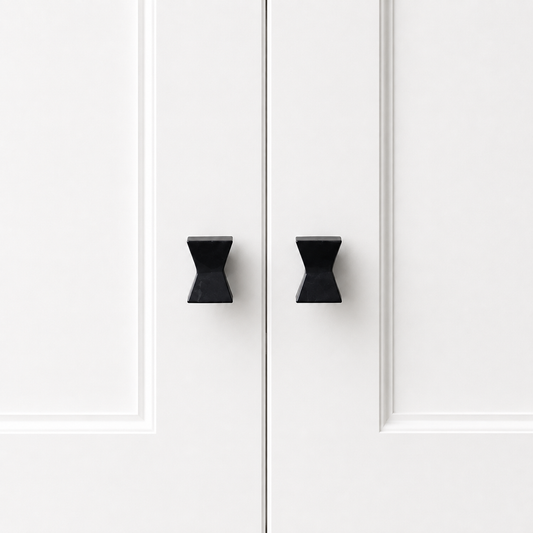 Hourglass sculpted cabinet knob, dark black stone finish