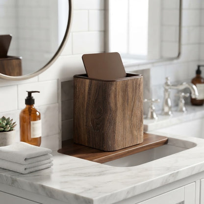 Tavy Wood Effect Square Desktop Swing Bin