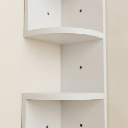 White corner floating wall shelf with stepped cubby tiers