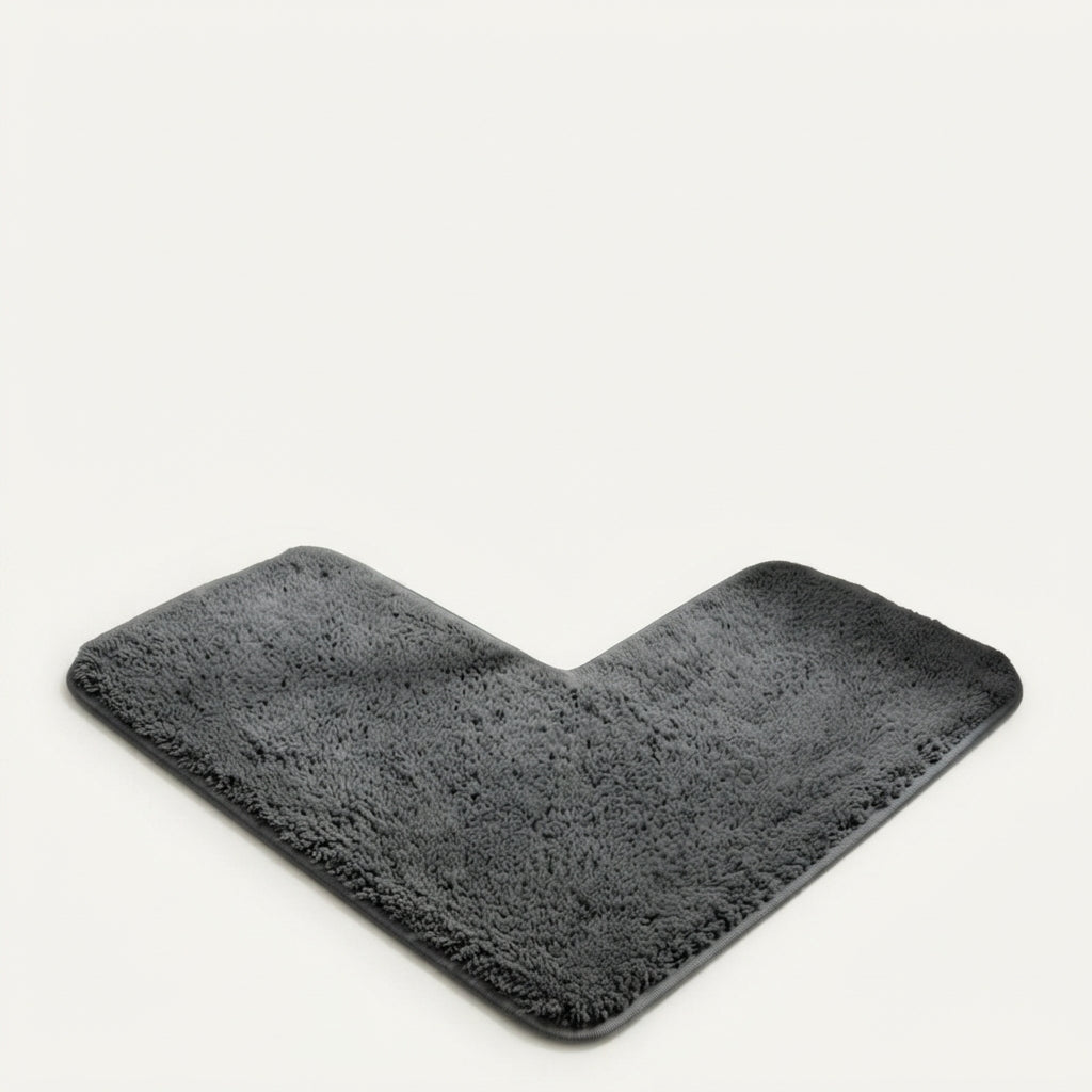L-shaped shaggy non-slip corner bath mat, dark grey