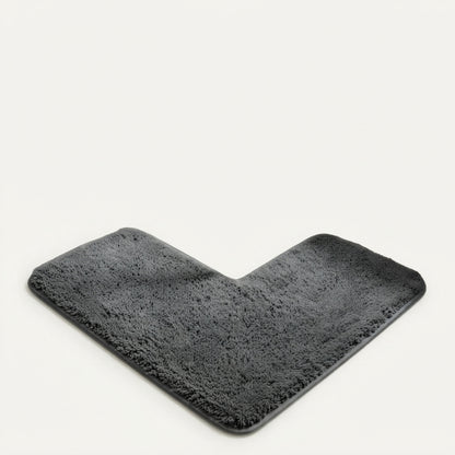 L-shaped shaggy non-slip corner bath mat, dark grey