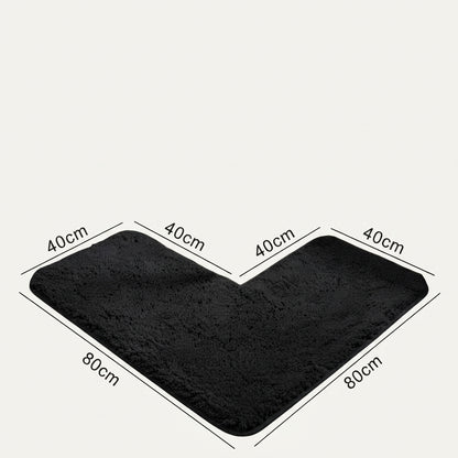 L-shaped shaggy non-slip corner bath mat, black
