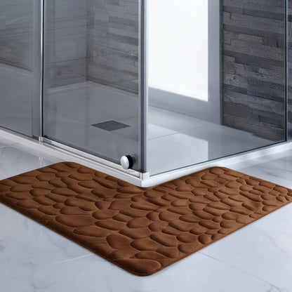 L-shaped non-slip bath mat with pebble embossing, brown; corner fit