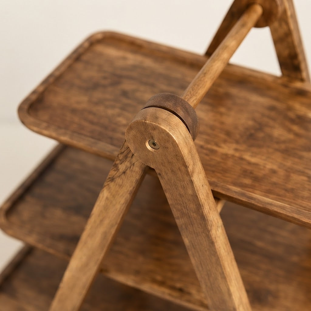 Wooden 3-tier kitchen rack with curved side support and tier shelves