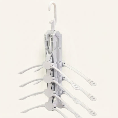 White collapsible multi-arm clothes hanger with folding arms