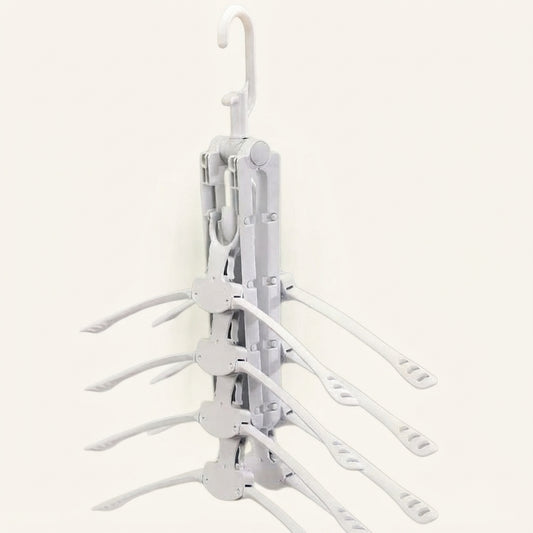 White collapsible multi-arm clothes hanger with folding arms