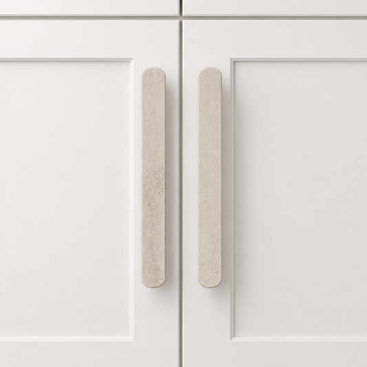 Stone cabinet handles set of two, beige travertine rectangular pulls on cabinet doors