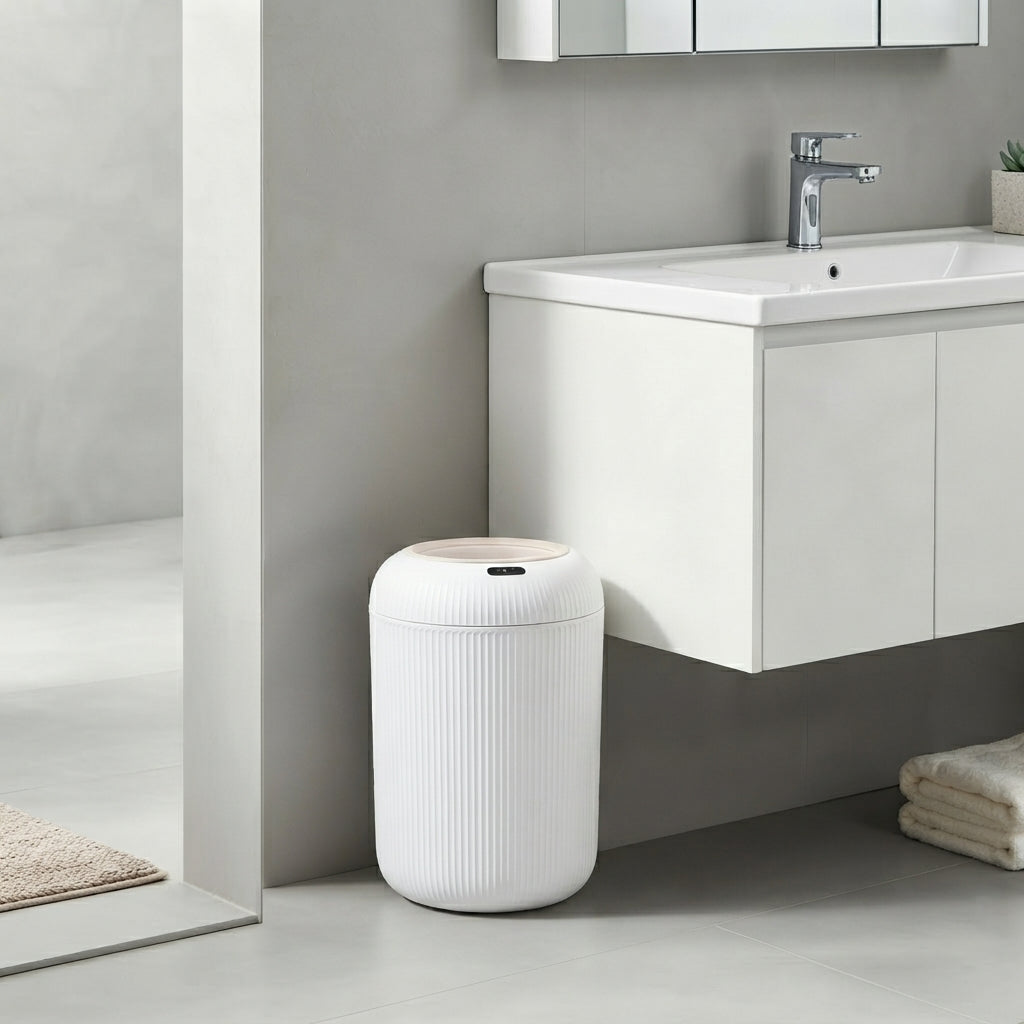 Bray Fluted Round Motion Sensor Bathroom Bin