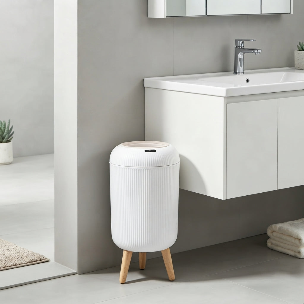 Bray Fluted Round Motion Sensor Bathroom Bin