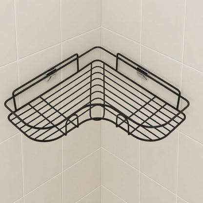Black wire corner bathroom caddy, empty double-tier basket with corner divider