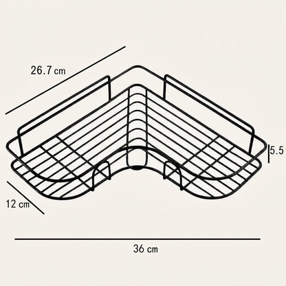 Black wire corner bathroom caddy size diagram: 36 cm x 26.7 cm