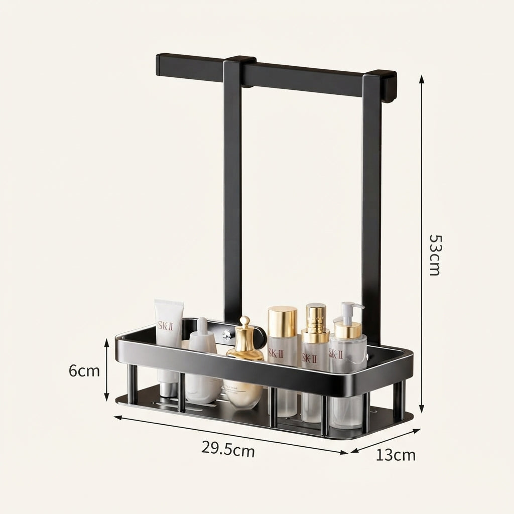 Tiered over-door shower caddy dimensions: 29.5cm wide, 35cm tall, 13cm deep