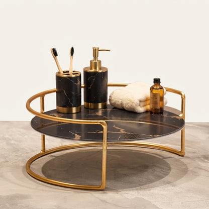 Orven Round Marble Effect Glass Countertop Tray