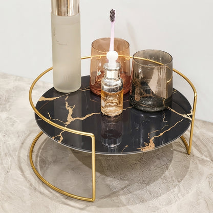 Orven Round Marble Effect Glass Countertop Tray