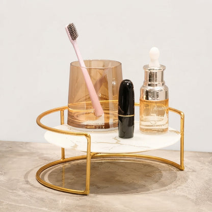 Orven Round Marble Effect Glass Countertop Tray