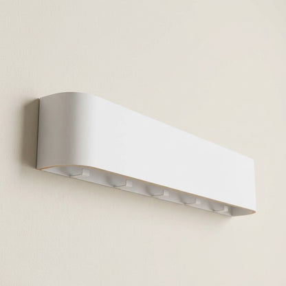 Wall-mounted concealed hook rail with white wood front and hidden hook slots