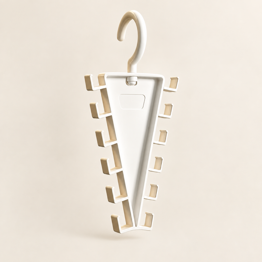 Morix beige rotatable clothes hanger with 12 hooks and triangular frame