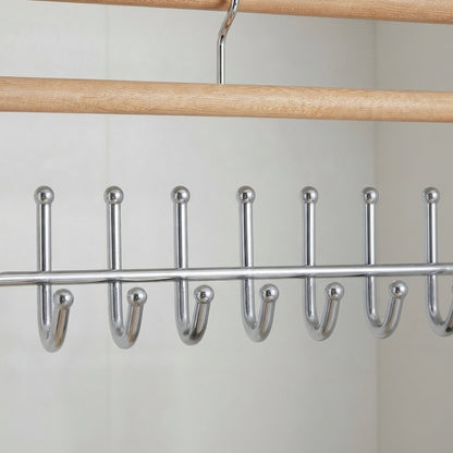 Chrome multi-hook hanger bar with vertical hooks for organizing accessories