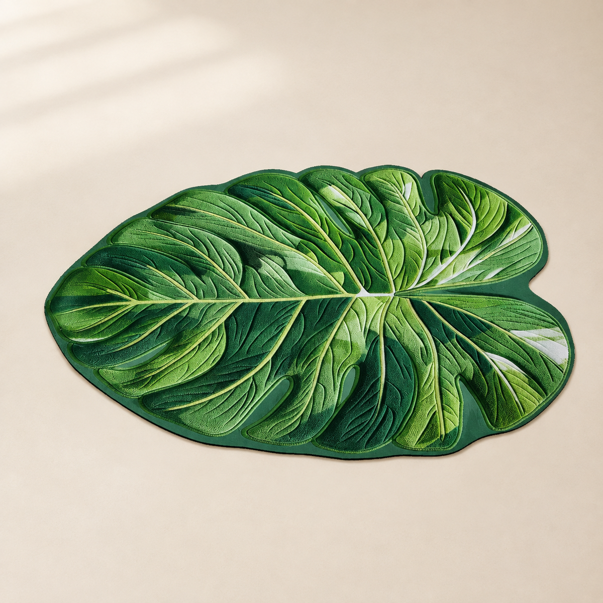 Monstera leaf diatomite non-slip bath mat in green and light green