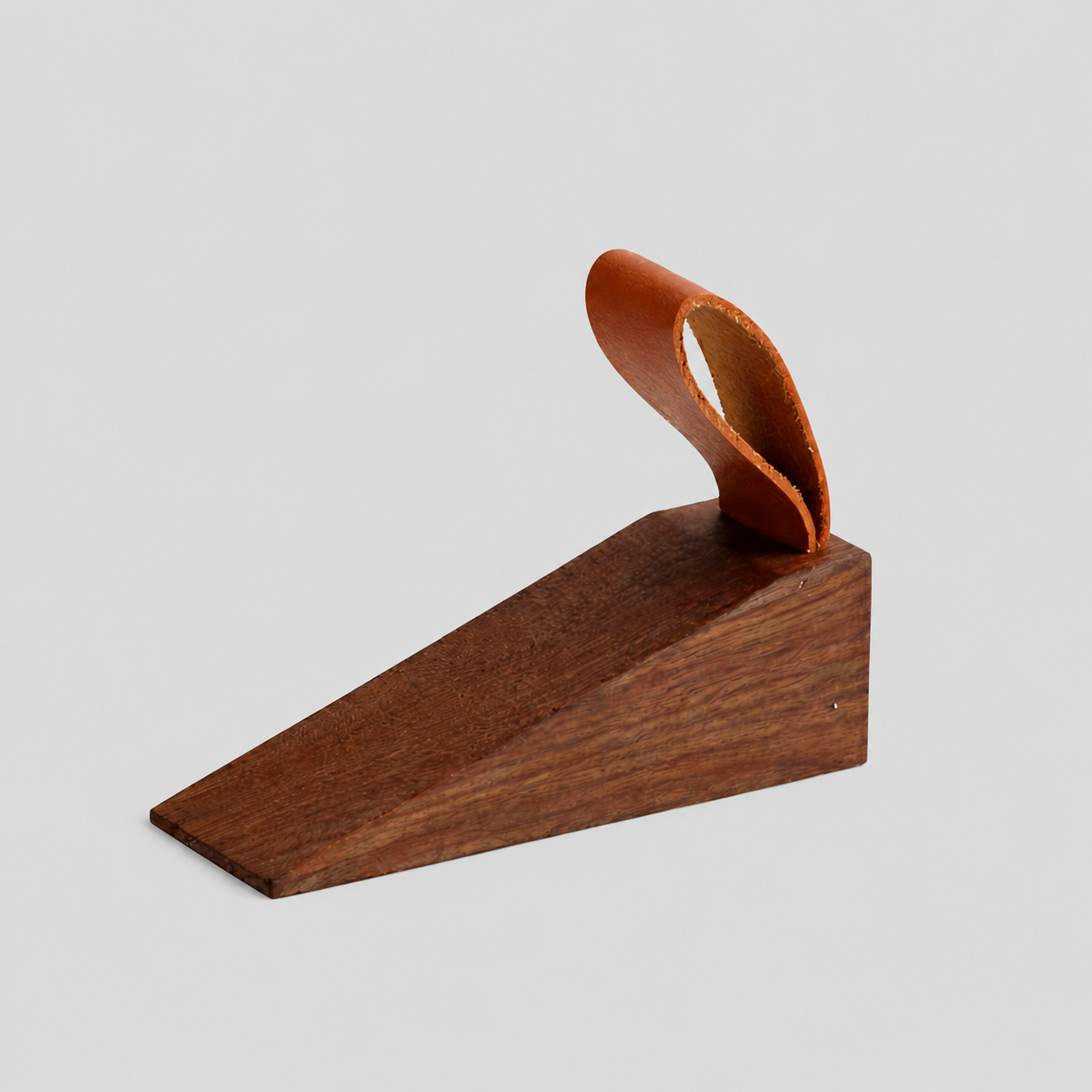 Tepora wooden wedge door stop, dark walnut wood with curved rubber grip