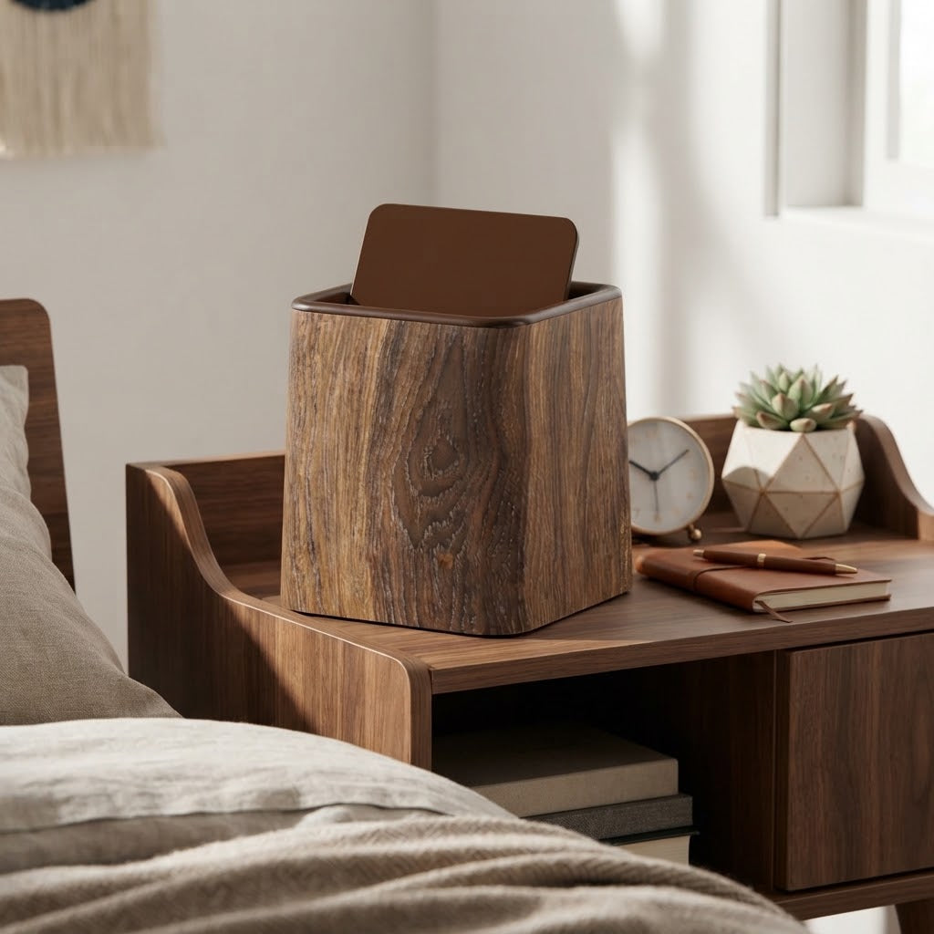 Tavy Wood Effect Square Desktop Swing Bin