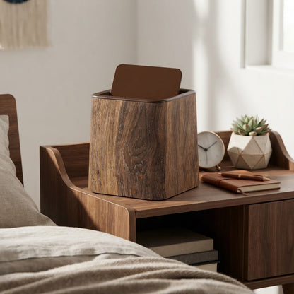 Tavy Wood Effect Square Desktop Swing Bin