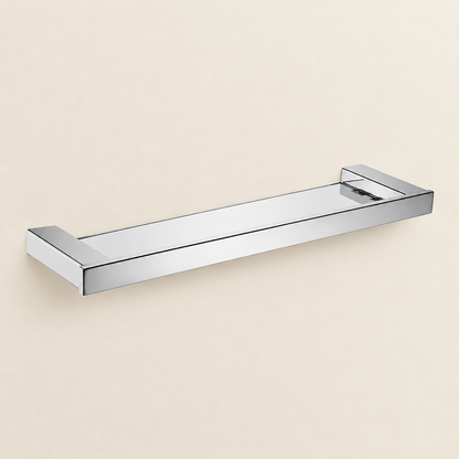 Kilor floating bathroom shelf with clear glass and stainless steel frame