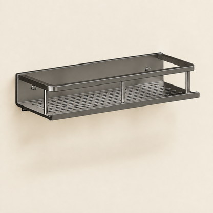 Aluminium perforated shower caddy shelf with open front, no towel bar