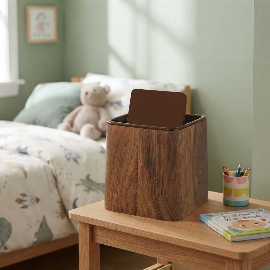 Tavy Wood Effect Square Desktop Swing Bin