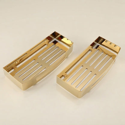 Gold stainless steel wall shower caddy, single shelf with slotted drainage base