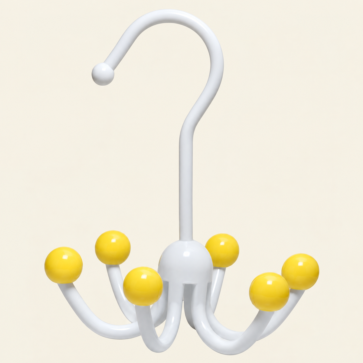 White rotating 6-claw accessory hanger with yellow ball tips