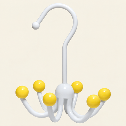 White rotating 6-claw accessory hanger with yellow ball tips