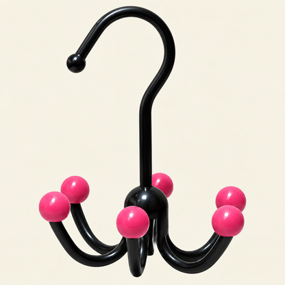 Black rotating 6-claw accessory hanger with pink ball tips