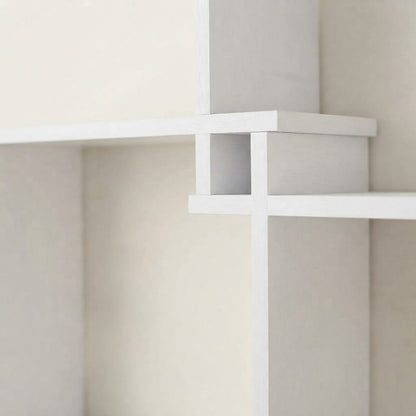White cube wall shelf with modular open compartments and thick top ledge