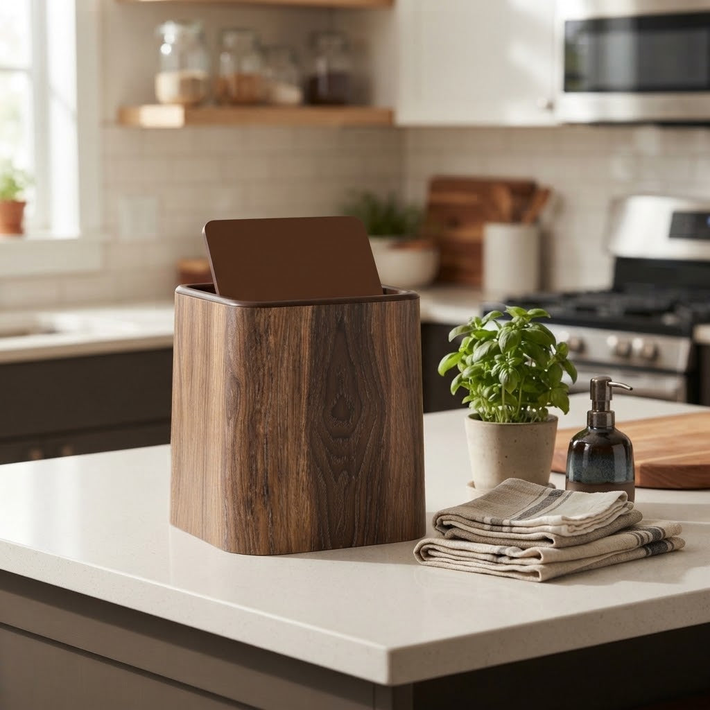 Tavy Wood Effect Square Desktop Swing Bin
