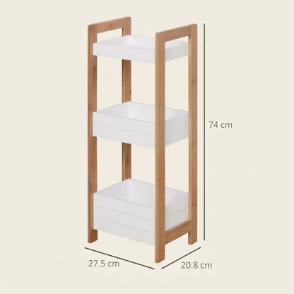 Bamboo 3-tier shelf dimensions: 74 cm H, 27.5 cm W, 20.8 cm D