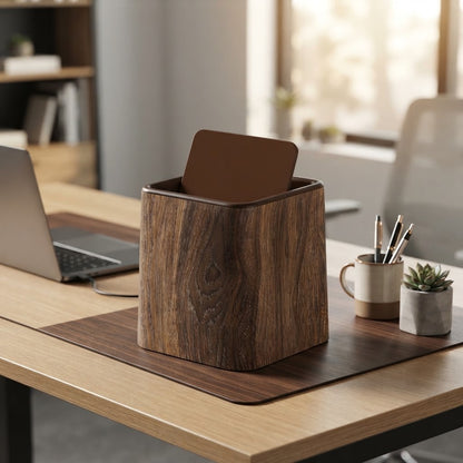 Tavy Wood Effect Square Desktop Swing Bin