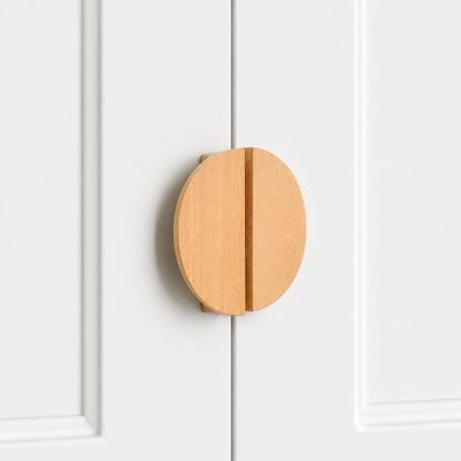Light wood semicircle cabinet pull handle, split circle design with centered mounting screw