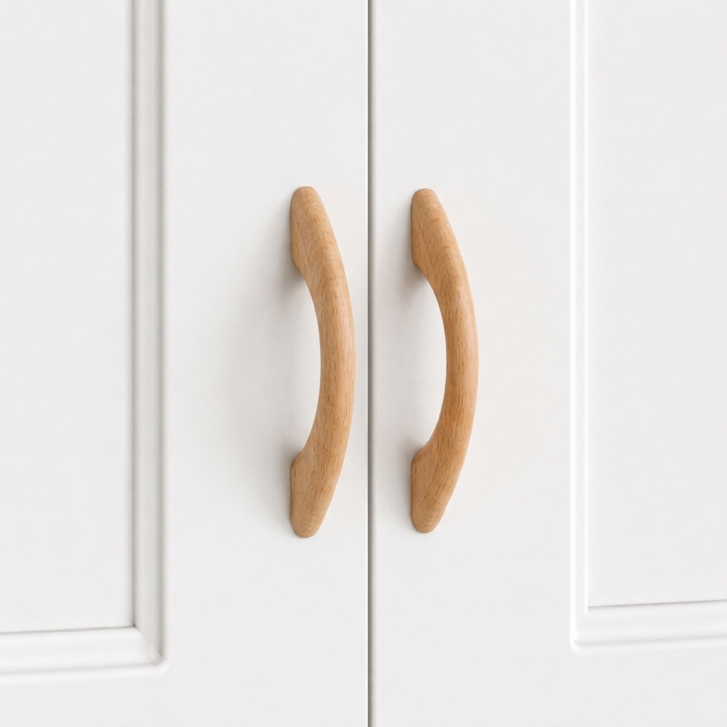 Wood cabinet handle, curved arch pull in light natural finish