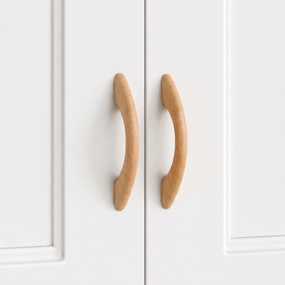 Wood cabinet handle, curved arch pull in light natural finish