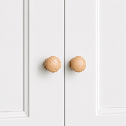 Wood cabinet knob, round dome top with natural light finish