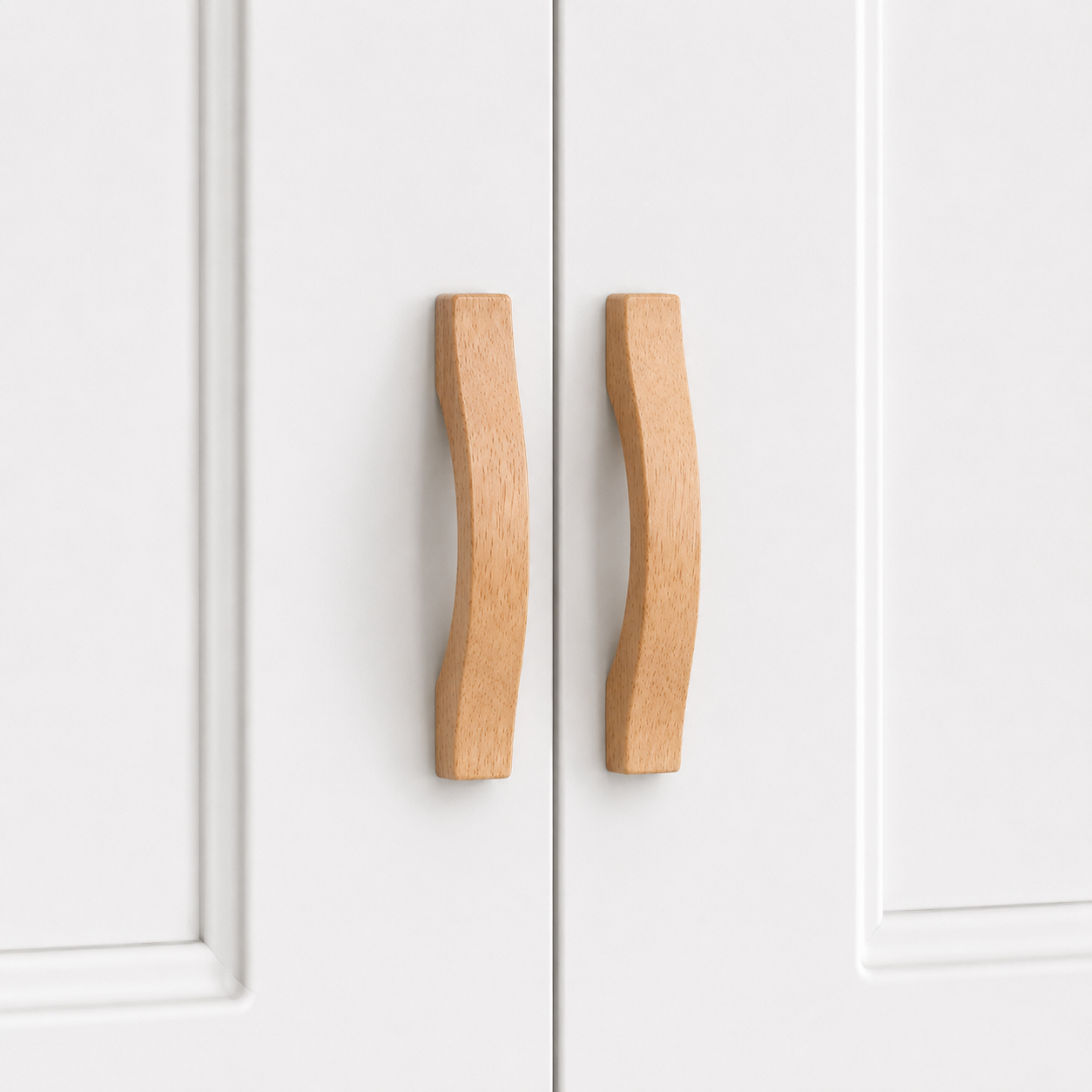 Wood cabinet handle, faceted pull shape in light natural finish