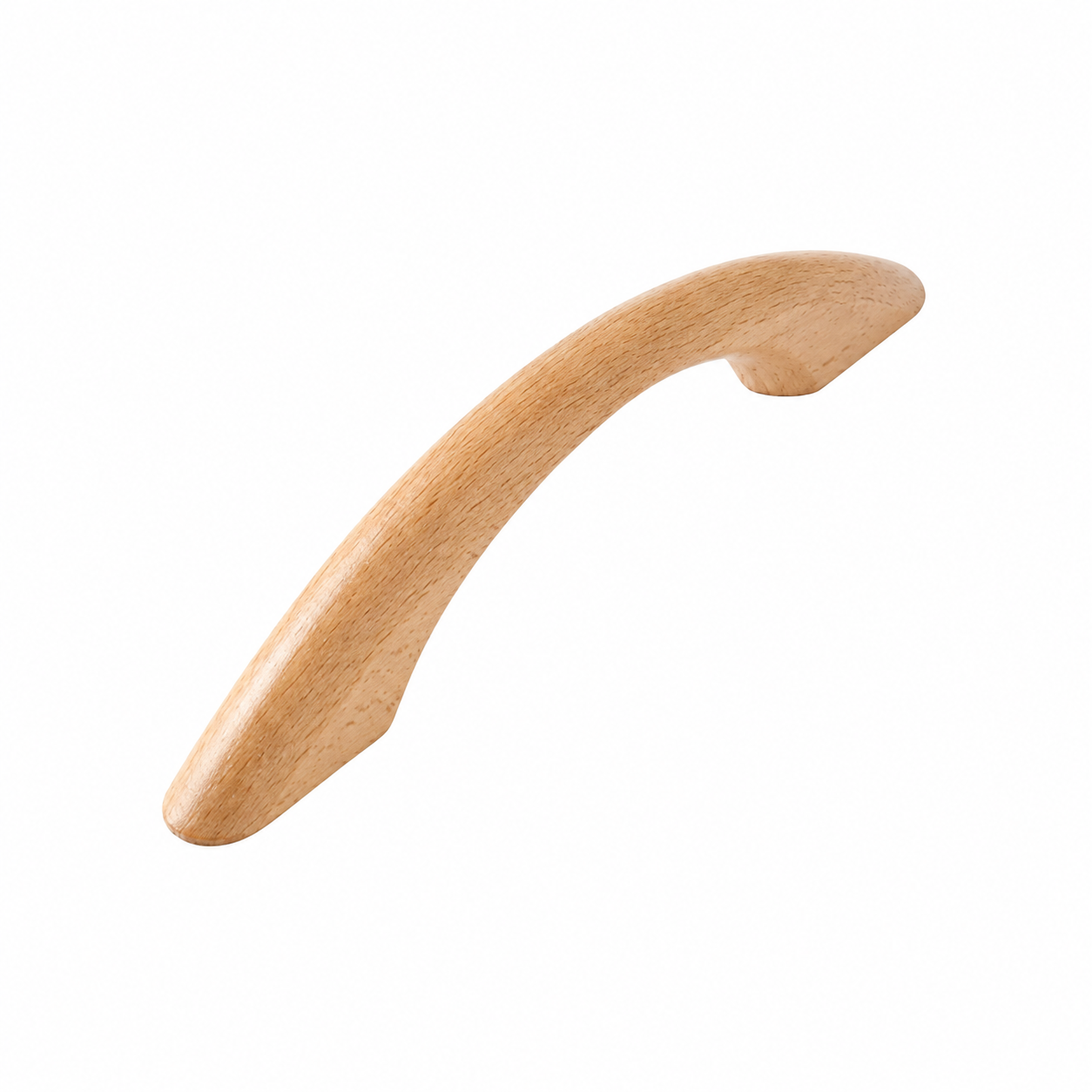Wood cabinet handle, curved arch pull with smooth light natural finish