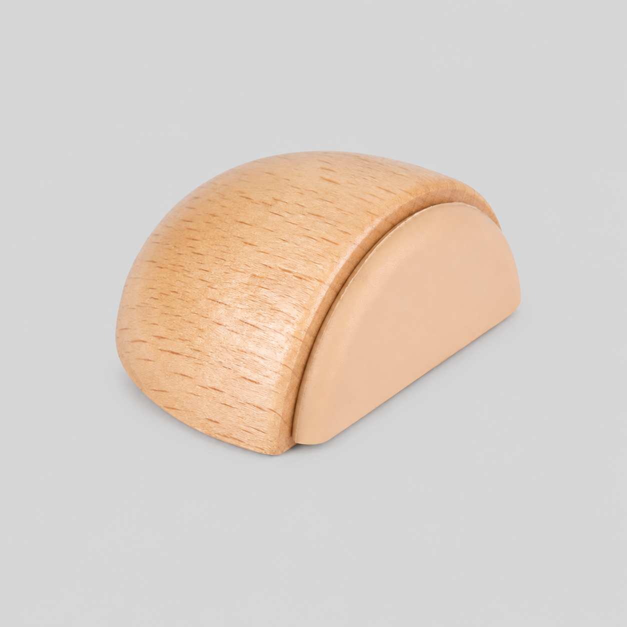 Half-dome wooden self-adhesive door stop with light beige bumper