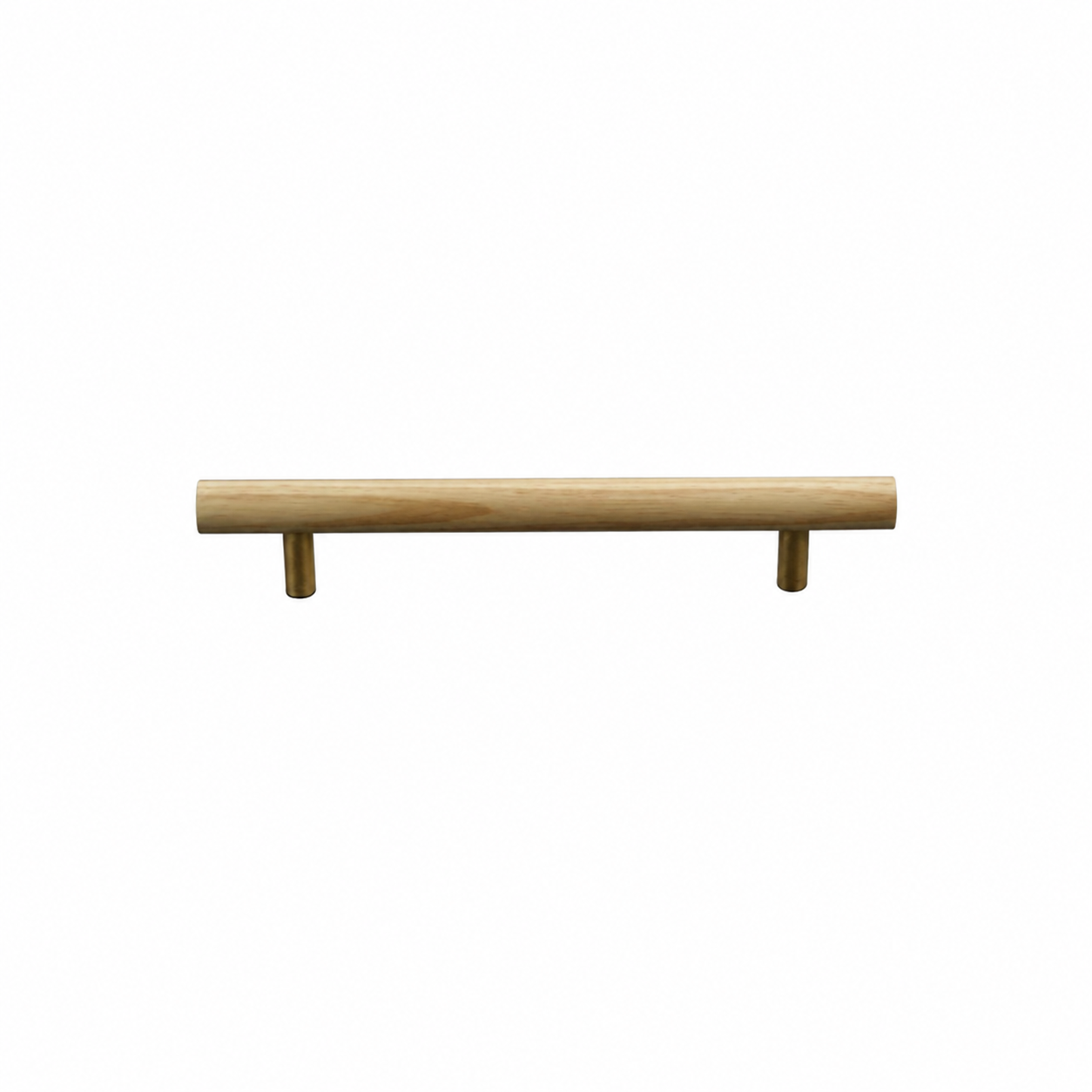 Nordic wooden T-bar cabinet handle, light wood bar with gold side legs